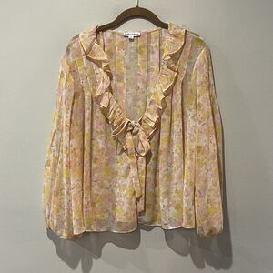 For Love and Lemons Melanie Balloon Sleeves Ruffled Blouse Top Womens Small Boho